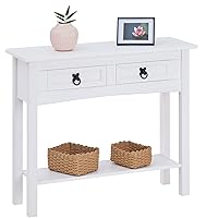 CARO-Möbel Konsolentisch Rural im Mexiko Stil Beistelltisch Kiefer massiv mit 2 Schubladen, 1 Ablageboden weiß lackiert