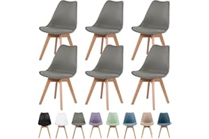 buybyroom Modern Dining Chairs Set of 6 with Wooden Legs and Soft Cushion for Living Room, Garden, Kitchen, Bedroom, Outdoor and Office, Grey