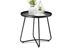 ‎DANPINERA danpinera Beistelltisch für den Außenbereich, wetterbeständiger Stahl, Kleiner runder Beistelltisch für Terrasse, Hof, Balkon, Garten, Nachttisch, Schwarz