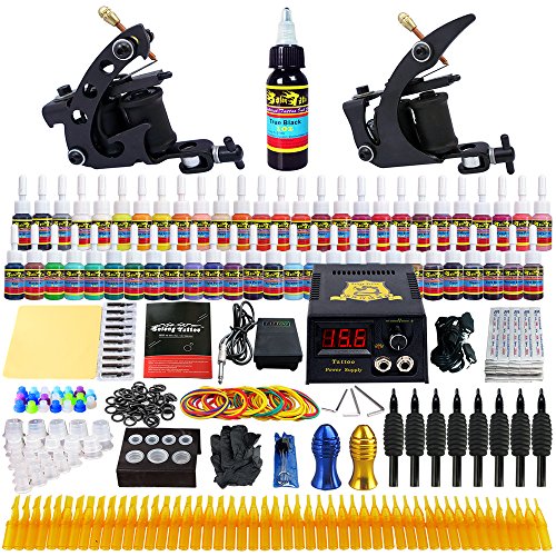 Solong Tattoo® Profi Komplett Tattoomaschine Set 2 Maschine Guns 54 Farben/Inks Tinte Nadel Tattoo maschine Set Kit TK251