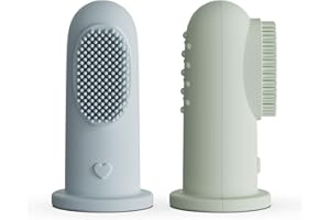 ‎MOONKIE Moonkie Szczoteczka do Zębów dla Niemowląt, 2 szt Silikonowa Szczoteczka do Zębów Finger, bez BPA, Miękka i Wygodna, Masażem Dziąseł, Baby Oral Cleaner od 3 Miesięcy(Szaroniebieski/Mięta)