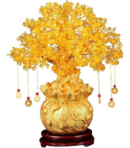 Garneck Feng Shui Citrine Money Tree Natural Crystal Bonsai Style