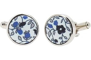 CRAVATESLIM Cravate et Noeud Papillon Homme et Garçon - Pochette Costume - Boutons de Manchette Liberty Bleu - Tissu Coton Fleuri - Mariage Champetre Thème Floral