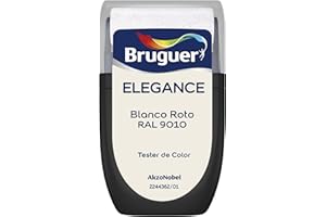 BRUGUER ELEGANCE Pintura Monocapa ExtraMate, Paredes y Techos, Interior, Exterior protegido, Alta Durabilidad, UltraLavable, Resistente al Desgaste y Manchas Blanco Roto RAL 9010 30 ml