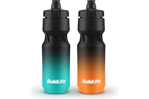 BuildLife 2 Pack Sports Water Bottle, 710ML Squeeze Water Bottle, Biking Water Bottles, BPA Free & Leakproof Cycling Bottles for Hiking, Outdoor Sports Dishwasher Safe (BlackBlue+BlackOrange)