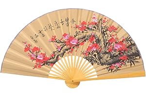 Zerodeko Chinese Decorative Hanging Fan - Large Wall Display Asian Wooden Folding Fan for Performance - Giant Paper Ventilateur Mural Decor