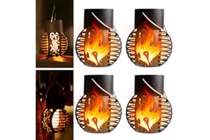 MINEUP Mienup 4 Piezas Farolillos Solares Exterior,Luz Solar Exterior Jardin Colgantes con Efecto Fuego, Linterna Solar LED para Exteriores Impermeable IP65 para Balcón, Patio, Decoración de Jardín