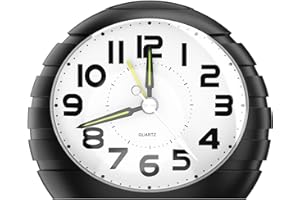 Ankilo Analogowy budzik, mały, wskazówka, budzik, analogowy, cichy, bez tykania, budzik z funkcją drzemki, lampka nocna, zasilany bateriami, przenośny budzik do sypialni, salonu, biura, podróży