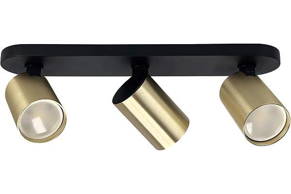 EDO Spot de Plafond Orientable Noire et Dorée MALGA ELEGANT 3 Plafonnier 3 Spot avec Douille GU10 Éclairage de Plafond Moderne Luminaire Plafonnier 230V Barre de Spot pour Salon Chambre à Coucher