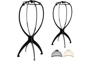 2x Zerlegbare Perückenständer, WXYYKX Plastik Perückenständer Set Tragbarer Perückenhalter Wig Stand 35cm Hoch/inkl. 2 Perückenkappen - schwarz