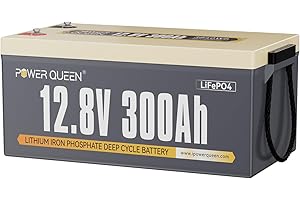 Power Queen Batería 12V 300Ah 3840Wh LiFePO4, 200A BMS, 2560W Potencia de Salida, 15000 Ciclos Profundos, batería de Litio para Hogar, Autocaravana, Autónomos, Barco,Marina