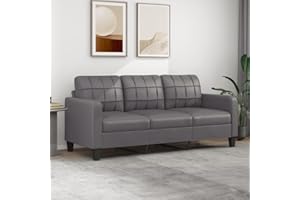 Gecheer Sofá de 3 plazas,Sofas De Salon,Sofa Chaise Longue,Respaldo Sofa,Sofa Cheslong de Cuero sintético Gris 180 cm