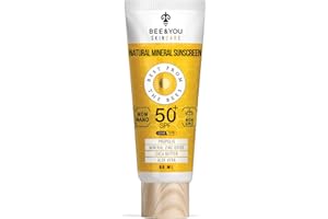 BEE & YOU Bee and You - Protector solar mineral 100% natural, resistente al agua y no graso, protección solar de banda ancha SPF 50 UVA/UVB con óxido de zinc y propóleo de abeja, hipoalergénico