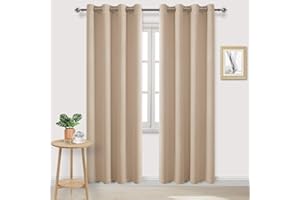 DWCN Blackout Curtains for Bedroom - Thermal Insulated Light Blocking Eyelet Window Curtains for Living Room 55 x 96 inch Length，Beige，2 Panels