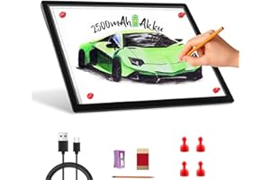 iVAOOZE Table lumineuse magnétique rechargeable A4 LED 5 niveaux de luminosité, alimentée par une batterie au lithium de 2500 mAh pour dessin, dessin, tatouage, esquisse et peinture diamant