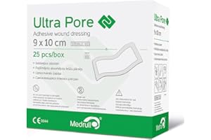 Medrull Samoprzylepny opatrunek na rany, sterylny plaster duży 9 x 10 cm, ultra pory, 25 sztuk pakowane pojedynczo