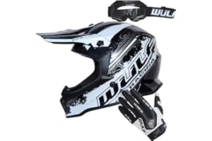 Wulfsport 2020 Off Road Pro Children Kids Motocross Helmet + Kids Attack Gloves + Goggles