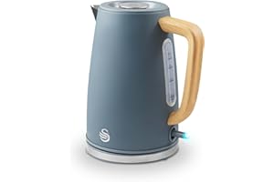 Swan SK19024 Fjord Jug Kettle with Rapid Boil, 360 Degree Swivel Base, Wood Effect Handle, 1.7L, 3000W, Grey