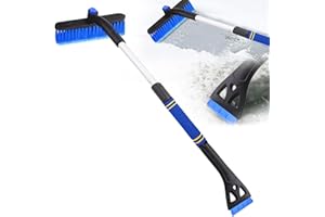 Qxmcov Auto Eiskratzer, 2 in1 Auto Reinigungsbürste Eiskratzer, Schnee Auto Besen mit Rutschfestem Schaumstoffgriff, Auto-Enteiser für Autos, Windschutzscheiben, Fenster, SUVs, LKWs Blau