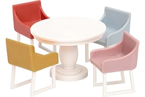 LUNDBY Domek dla lalek meble do jadalni, zestaw krzeseł stołowych – 5-częściowy zestaw akcesoriów do domku dla lalek mini 11 cm – wiek 4 +, skala 1:18