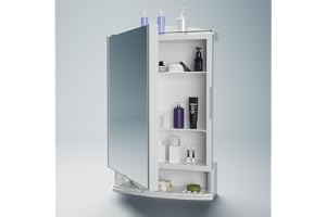 Happer Plastic Premium Multipurpose Wall Mounted Storage Cabinet with Mirror, Prime Look (White)