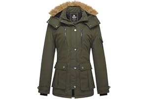 Wantdo Women's Quilted Winter Coat Faux Fur Hooded Puffer Jacket Ladies Warm Padded Parka Waterproof Windproof Outerwear