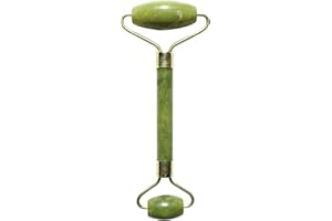 SUN & SIA SOURCE OF YOUR NATURAL BEAUTY Sun & Sia - Masseur Visage en Pierre Naturelle - Rouleau de Jade (+ Housse) - Idéal pour Rafraîchir le Teint, Traiter les Poches et Cernes, Stimuler la Circulation - Peau plus Ferme et Élastique