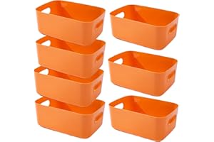 EURXLQ 7 Pezzi Cestini Portaoggetti Plastica Scatole Organizer con Manici,Contenitori per Armadio,Contenitore Plastica,Organizer Portaoggetti per Cucina Bagno Cosmetici (Arancione, 25×18×10 cm)