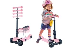 NUKIED Monopattino per Bambini 3-in-1| Monopattino 3 Ruote Lampeggianti in LED, Kids Scooter con Sedile Estraibile|Manubrio Regolabile| Monopattino Bambini 2 a 10Anni, Carico Massimo 50 kg