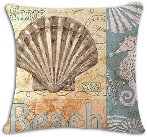 Seaside Printed Cotton Linen Decorative Throw Pillow Case Sofa Home Decor Cushion Cover
