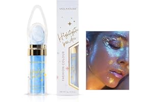 VIOLA HOUSE Iluminador Polvo, Body Hair Shimmer Glitter Powder, Highlighter Maquillaje Cara Cuerpo Labios Kit de Maquillaje. (Azul)