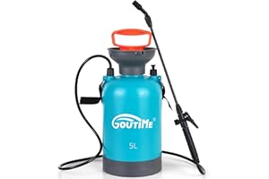 Goutime® Drucksprüher säurebeständiges Drucksprühgerät 5L Füllinhalt mit verstellbaren Düsen & 1,3m Schlauch, Verstellbarer Düse aus Kunststoff & Überdruckventil unkrautspritze, schaumsprüher