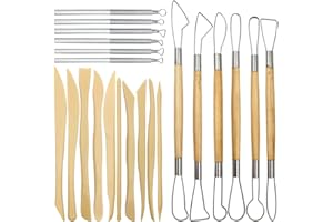 AIFUDA Keramik-Ton-Bildhauerwerkzeuge, 22-teilige Holzgriff-Keramik-Schnitzwerkzeuge und Metall- und Kunststoff-Tonformungswerkzeuge, für Keramik-Skulptur