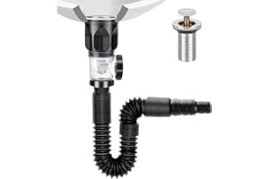 JOZMMZEOOA Égouttoir de Bonde de Lavabo 300-1000Mm Siphon Lavabo Avec Pop-Up Bouchon Bonde Lavabo Vidange de Filtre Tuyau Vidange Flexible Rétractable, Anti-Colmatage Anti-Odeurs Anti-Insectes (Noir)