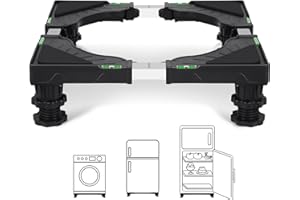 Humagineer Base per Lavatrice con 4 Piedini, Supporto per Lavatrice Regolabile in Altezza da 10-12.5 cm, Carrello Lavatrice con Carico Massimo di 200 KG, Base Antivibrazione Lavatrice,Frigorifero,Nero