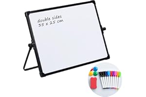 DOEWORKS Magnetic Whiteboard 35 x 25cm, Small Double-Sided Dry Erase Desktop Whiteboard with Black Stand, Mini Drywipe White Board for Home School Office