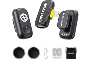 Hollyland Lark A1 Mini Duo Wireless Mini Microphone for iPhone 14/13/12 (2TX + Lightning RX), Magnetic Microphone for Youtube, TikTok, Podcasts and Vlogs (Black, No Charging Case)