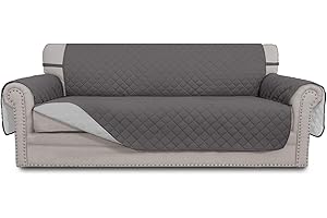 Greatime Sofa Covers,Slipcovers,Reversible Quilted Furniture Protector,Water Resistant,Improved Couch Shield with Elastic Straps,Anti-Slip Foams,Pet Kids,Children,Dogs(oversized sofa,Grey/Light Grey)