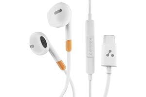 Ambrane Wired Type C in Ear Earphones with in-line Mic for Clear Calling, 1.2M Cable, 14mm Dynamic Drivers for BoostedBass, Multi-Functional Controller for Type C Enabled Mobiles (Stringz 02, White)