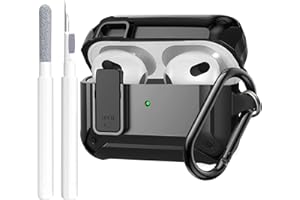 Airpods 3rd Generation Case Cover Men Lock with Cleaning Kit, OTOPO Protective Cover with Cleaning Pen Compatible with Apple Airpod 3rd Gen Case, Shockproof Rugged Shell for iPod 3 Case (Black)