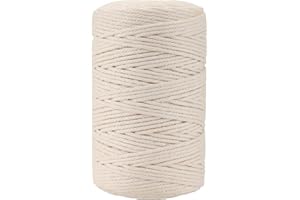 Boic Spago Bianco, 3mm x 200m Durable Macrame Corda di Cotone, Spago per Artigianato Decorativo, filo Macrame Naturale per DIY Maglieria Artigianale, per Tende Wall Hanging Acchiappasogni Arazzo
