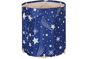 Aserell Large Foldable Soaking Bathing Tub Portable Bathtub Adult 70 x 65cm for Adults Freestanding Non-Inflatable Hot Bath Tub, Thickened Thermal Foam to Keep Temperature Folding Buth Bucket Blue
