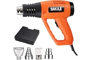 BAKAJI Professionelle elektrische Heißluftpistole, Heißluftgebläse, Leistung 2000 W, einstellbare Temperatur 300 ° – 600 °, Haartrockner, Farbentferner mit 4 Düsen und Koffer