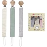RUBY 3 Pieces Dummy Chain Kit Pacifier Holder, Set of Fabric Pacifier with Natural Beech Wood Clip, Baby Gift