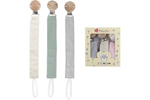 RUBY 3PCS Kit Catenella in Tessuto Porta Ciuccio Neonato,Cotone, con Clip, Legno Faggio Naturale, Set Catenina (Verde-3)