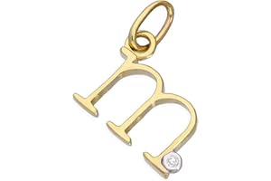 jewellerybox 9ct Yellow Gold 0.4pts Diamond Alphabet Letter M Pendant