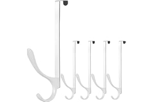 SKOLOO Ganci per porta da appendere, 5 pezzi, in metallo, per porta asciugamani, cappotti, colore bianco