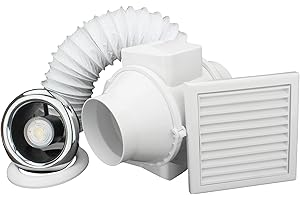 VENTS 4 inch Inline Bathroom Extractor Fan Kit Silent Timed Universal Loft Ventilation System with Chromed LED Light for 100 mm Flexible Duct Shower White Plastic Louvre