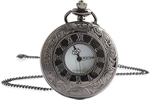 Jinpojun Vintage Taschenuhr mit Kette, Retro Quarz Taschenuhr, Römische Ziffern Taschenuhr für Männer Frauen Vater Opa Geburtstag Jahrestag (Schwarz)
