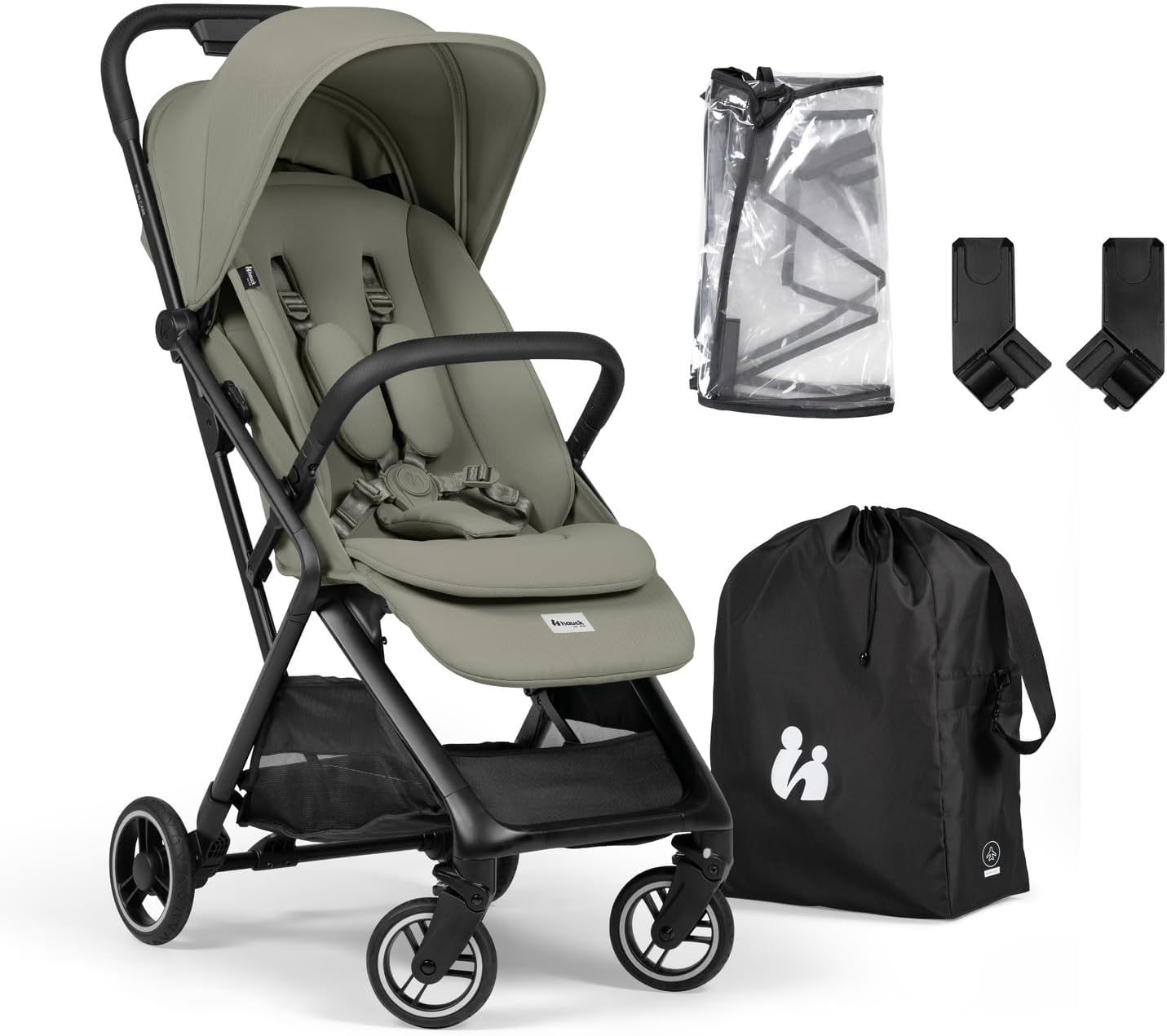 Hauck Fly N Care, Black - Ultra Compact & Light Travel Pushchair (7.5kg) with One Hand Fold, Carry Strap & Bag, Seat Liner, Car Seat Adapter, UPF 50+ Sun Canopy, Fully Reclining from Birth to 22 kg